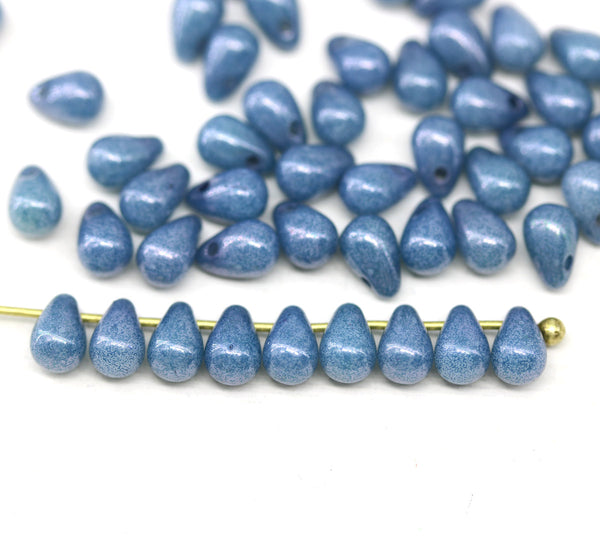 4x6mm Montana blue teardrop czech glass beads 50Pc