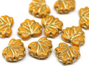 11x13mm Orange maple leaf beads, Czech glass leaves, gold wash 10pc