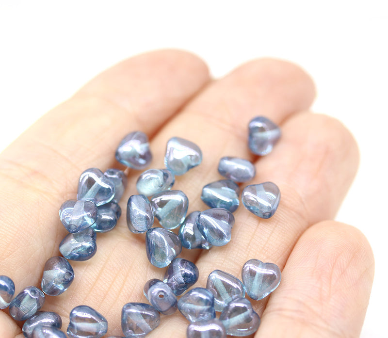 6mm Montana blue heart Czech glass beads, 40pc