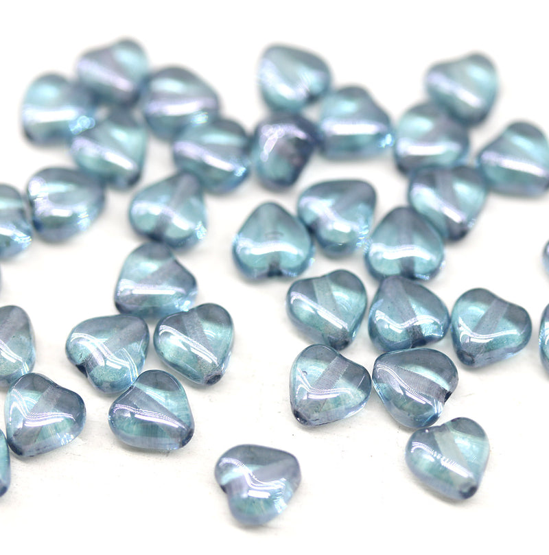 6mm Montana blue heart Czech glass beads, 40pc