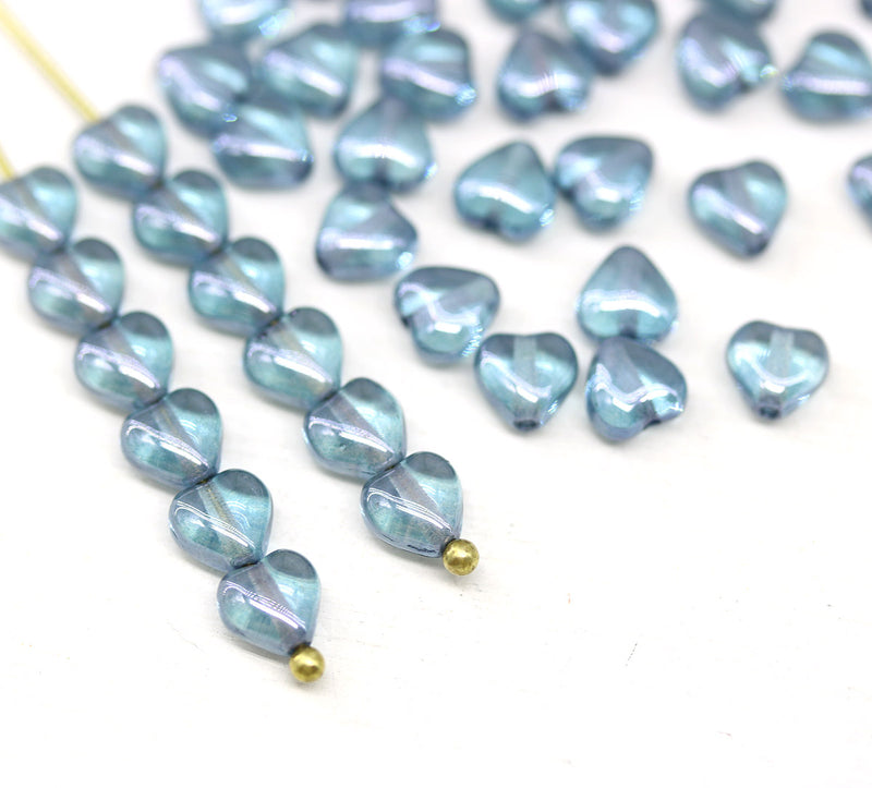 6mm Montana blue heart Czech glass beads, 40pc