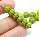 6x9mm Wasabi green copper inlays pumpkin rondelle Czech glass beads
