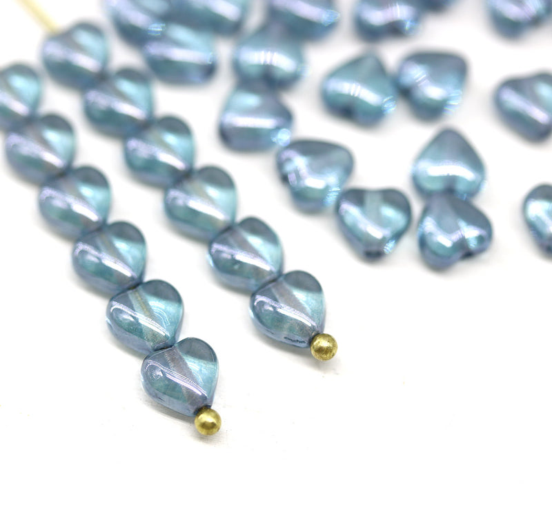 6mm Montana blue heart Czech glass beads, 40pc