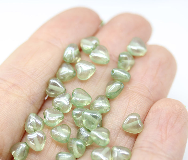 6mm Antique green heart Czech glass beads, 40pc