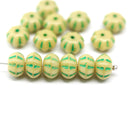 6x9mm Beige green inlays pumpkin rondelle Czech glass beads