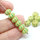 6x9mm Beige green inlays pumpkin rondelle Czech glass beads