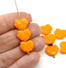 11x13mm Orange maple leaf beads, Czech glass leaves, 10pc