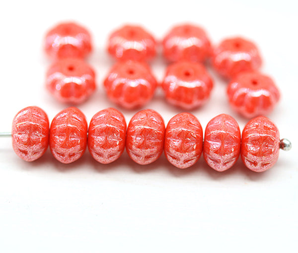 6x9mm Light red pumpkin rondelle Czech glass beads