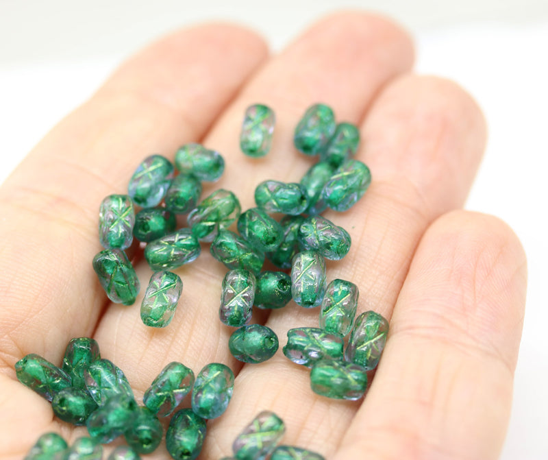6x4mm Green czech glass rice beads 50pc