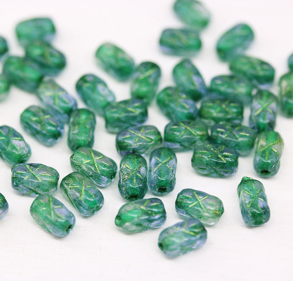 6x4mm Green czech glass rice beads 50pc