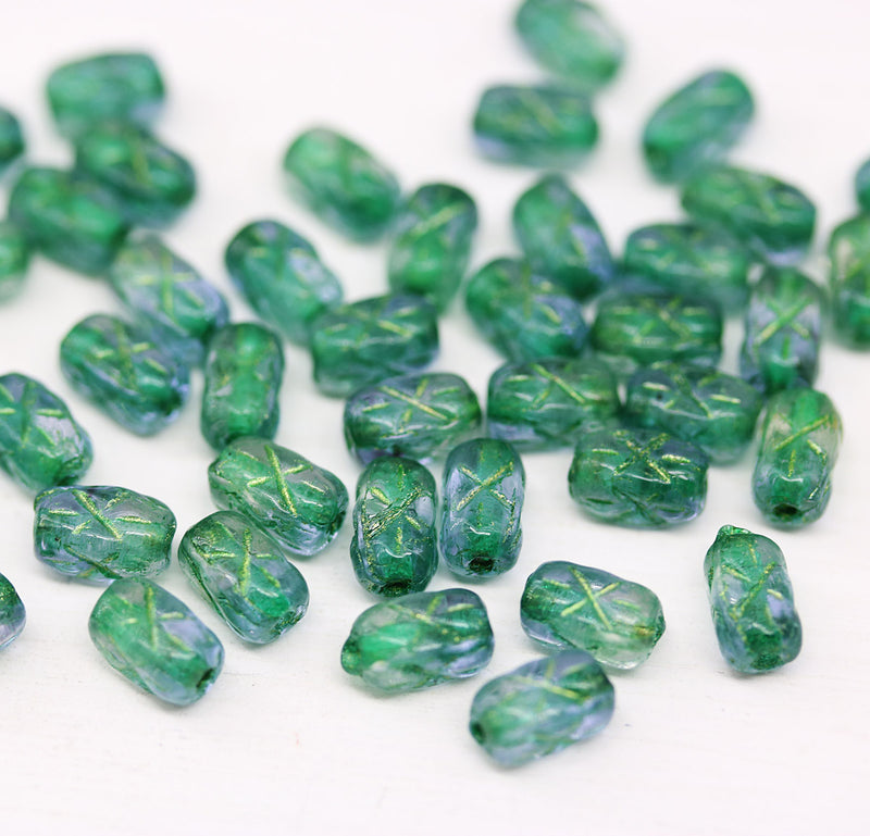 6x4mm Green czech glass rice beads 50pc