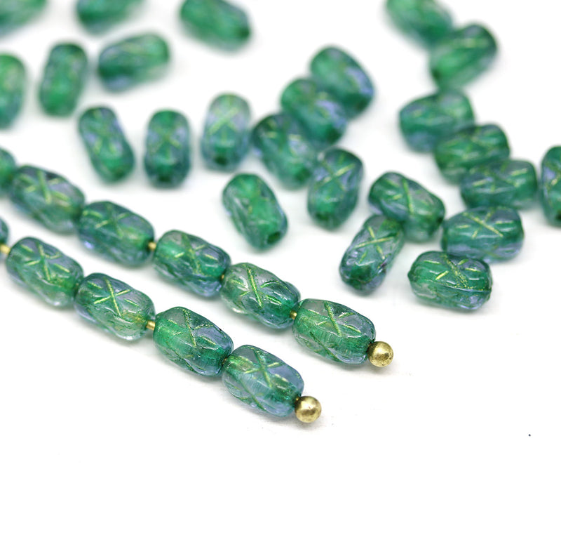 6x4mm Green czech glass rice beads 50pc