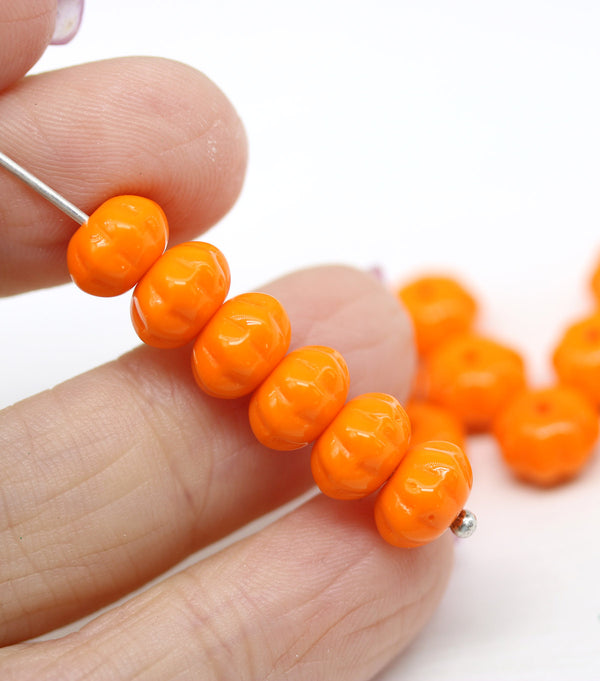 6x9mm Orange pumpkin rondelle Czech glass beads