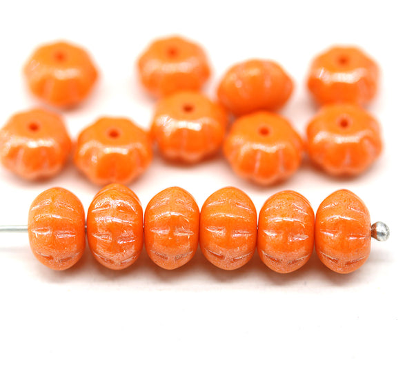 6x9mm Orange pumpkin rondelle Czech glass beads luster