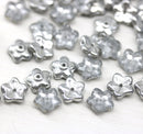 7mm Silver flower bead caps Czech glass small floral beads, 50Pc