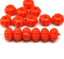 6x9mm Red pumpkin rondelle Czech glass beads, copper inlays