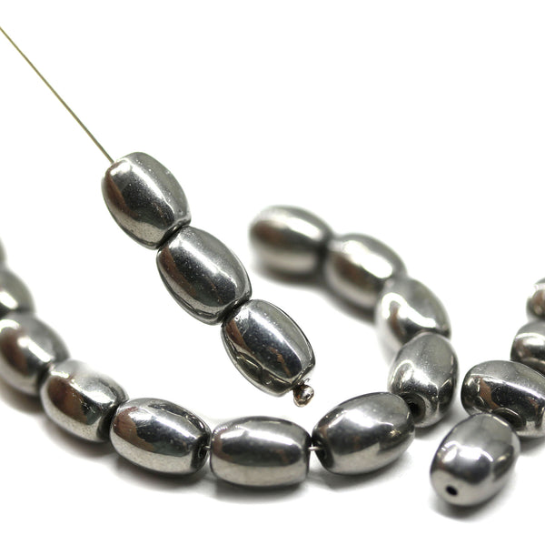 9x7mm Gunmetal czech glass rice oval beads - 20pc
