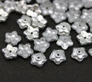 7mm Silver flower bead caps Czech glass small floral beads, 50Pc