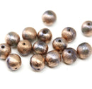 8mm Gray round czech glass druk pressed beads, copper finish, 15pc