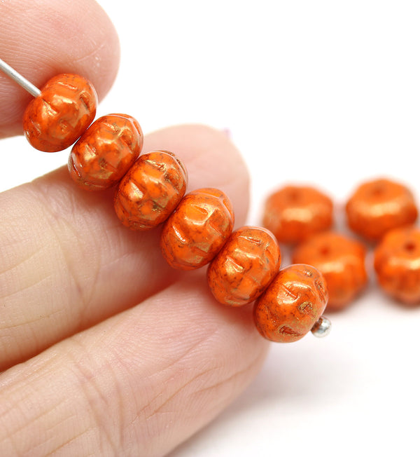 6x9mm Rustic orange pumpkin rondelle Czech glass beads