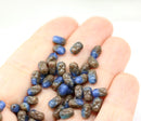 6x4mm Blue brown czech glass rice beads 50pc
