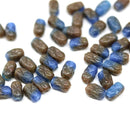 6x4mm Blue brown czech glass rice beads 50pc