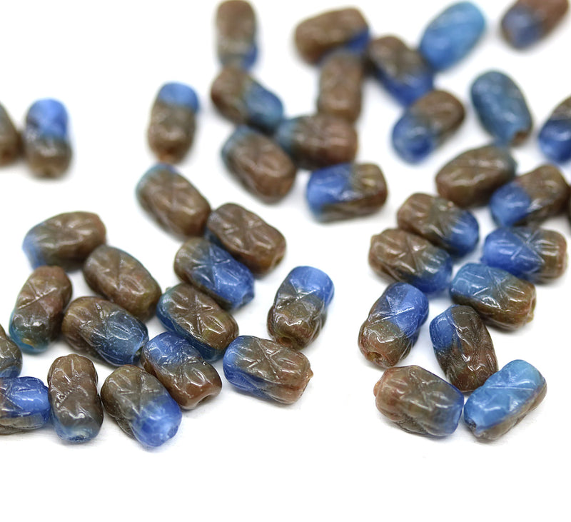 6x4mm Blue brown czech glass rice beads 50pc