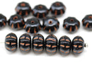 6x9mm Black pumpkin rondelle copper inlays Czech glass beads