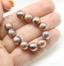 8mm Gray round czech glass druk pressed beads, copper finish, 15pc