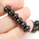 6x9mm Black pumpkin rondelle copper inlays Czech glass beads