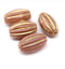 18x11mm Pink oval сarved Large czech glass barrel beads, gold wash, 2pc