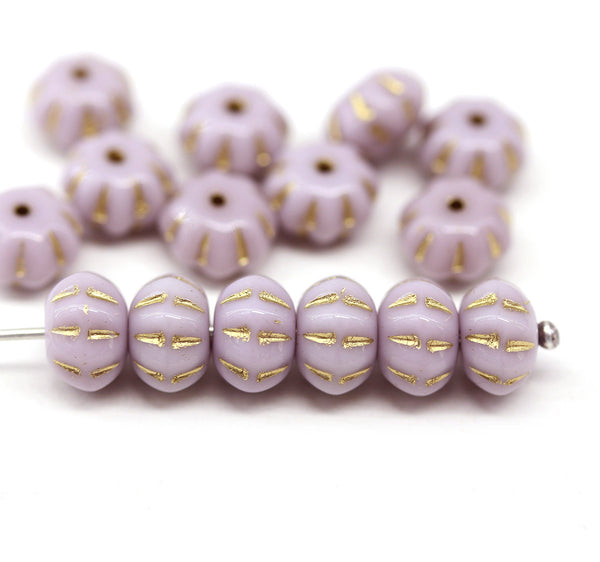 6x9mm Light purple gold inlays pumpkin rondelle Czech glass beads