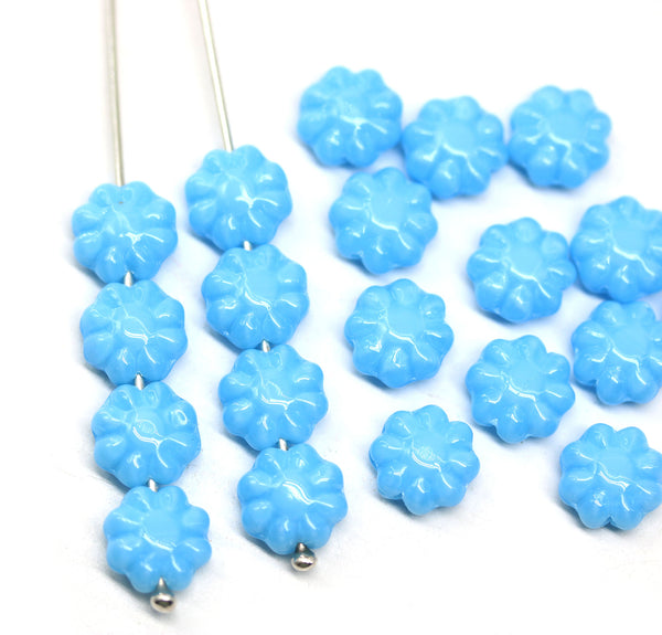9mm Sky blue Czech glass daisy flower beads, 20pc