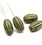 18x11mm Black oval сarved Large czech glass barrel beads, rustic gold wash, 4pc