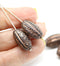 18x11mm Black oval сarved Large czech glass barrel beads, rustic copper wash, 4pc