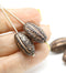 18x11mm Black oval сarved Large czech glass barrel beads, rustic gold wash, 4pc