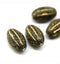 18x11mm Black oval сarved Large czech glass barrel beads, rustic gold wash, 4pc