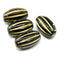 18x11mm Black oval сarved Large czech glass barrel beads, golden inlays, 4pc