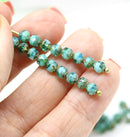 4mm Green glass cathedral czech glass beads, picasso ends 40Pc
