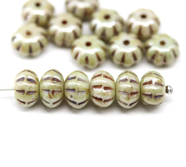 6x9mm Light picasso pumpkin rondelle Czech glass beads