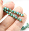 4mm Green glass cathedral czech glass beads, picasso ends 40Pc