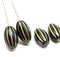 18x11mm Black oval сarved Large czech glass barrel beads, golden inlays, 4pc