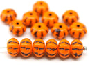 6x9mm Orange pumpkin black stripes rondelle Czech glass beads