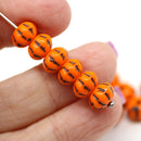 6x9mm Orange pumpkin black stripes rondelle Czech glass beads