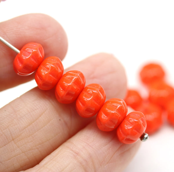 6x9mm Light red pumpkin rondelle Czech glass beads