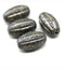 18x11mm Black oval сarved Large czech glass barrel beads, rustic silver wash, 4pc