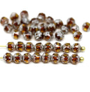4mm Brown topaz glass cathedral czech glass beads, silver ends 40Pc