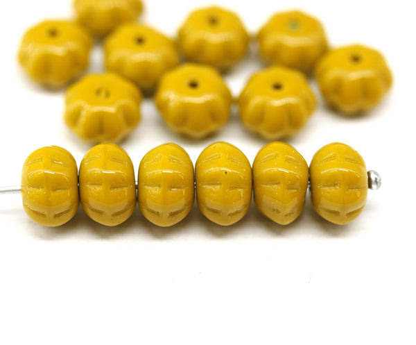 6x9mm Ocher Yellow pumpkin rondelle Czech glass beads