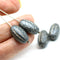 18x11mm Black oval сarved Large czech glass barrel beads, rustic silver wash, 4pc