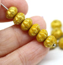 6x9mm Ocher yellow pumpkin rondelle Czech glass beads, gold wash